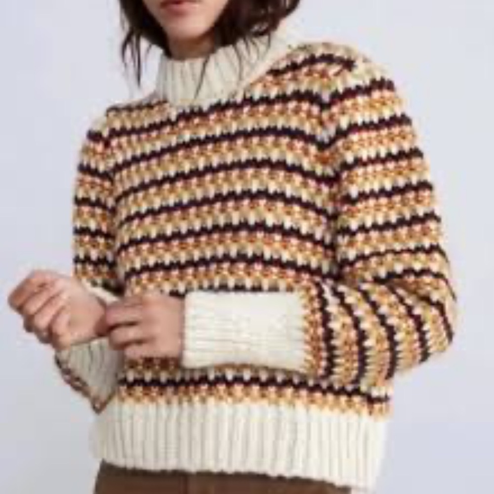 Zara Chunky Knit Puff Sleeve Mock Neck Sweater M